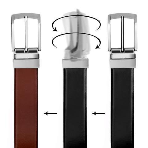 VALERIO Mens Reversible Black & Brown (TWO IN ONE) Genuine Leather Twistable Buckle Casual Formal Belt (95 cm / 34 Inches)