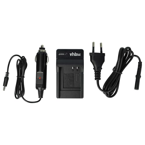 vhbw Cargador Compatible con Panasonic Lumix DMC TZ4, DMC TZ2, DMC TZ3 cámara videocámara/batería + Adaptador Coche + indicador Carga, 4,2 V