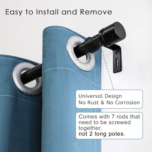 Image of Byondeth Curtain Rods for Windows 16 to 120 Inches Adjustable Length 1 Inch Diameter Window Curtain Rod with Aluminium Finials, Black