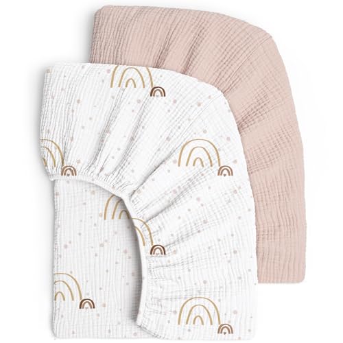 lulumoon Spannbettlaken 60x120 Musselin für Kinderbett: 100% Baumwolle
