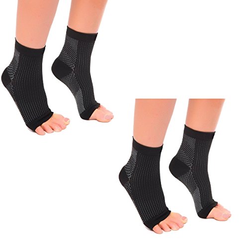 Bcurb Ankle Sleeve (2 Pair) Plantar Fasciitis for Men Women Foot Heel Arch Support Ankle Compression Socks Reduce Swelling Joint Pain Injury Recovery Achilles Tendon (Black,"Large/X-Large")