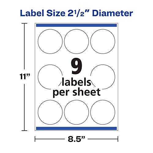 Image of Avery Printable Round Labels with Sure Feed,2.5 inch Diameter,Glossy White,90 Customizable Labels (22830),(Pack of 5)