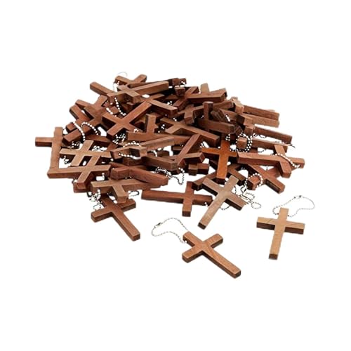 Crucifix en bois lot de 100 avec chaîne pour création bijoux et décoration sac