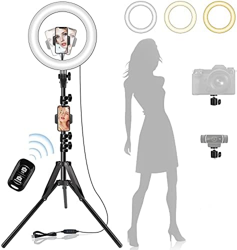 Selfie Ring Light with Stand and Phone Holder, 12" LED Phone Stand for Recording with 63" Adjustable Tripod Stand, Dimmable Circle Lights for Video Recording/Live Streaming/Photography/YouTube/Tiktok