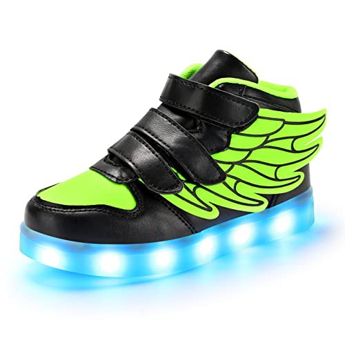 PADGENE Chaussures Enfants Garçon Fille Basket LED Lumineuse 7 Couleurs Clignotants USB Rechargeable Securité Mode, Vert, 34 EU