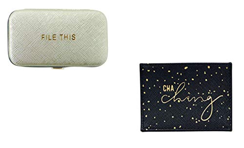 Mud Pie Womens Black Faux Leather Purse Manicure Kit and Credit Card Holder Pouch