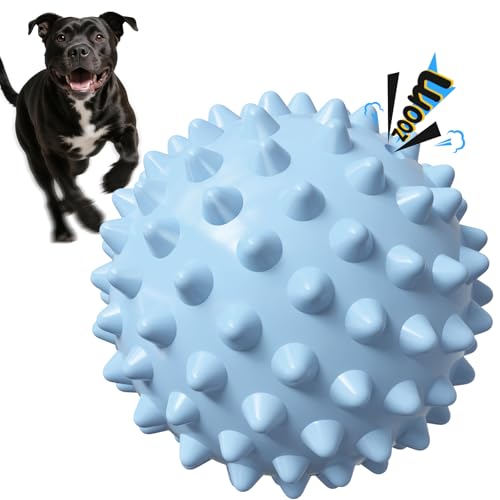 Apasiri Dog Toy Squeaky Ball – Interactive Spiky Ball with Bacon Flavor, Indestructible Tough Rubber Dog Toy, 3.5'' for Medium & Large Dogs – Christmas & Party Gifts for Dogs - Blue