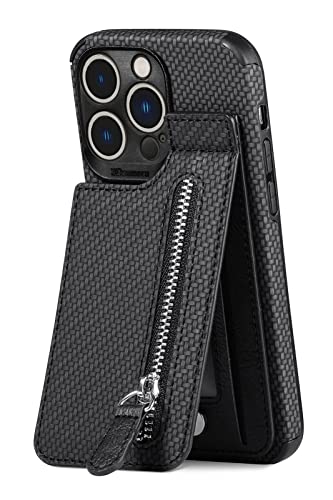 simptech Funda de Billetera para iPhone 14 Plus,Cuero PU Patrón de Fibra Tarjeta solt Magnético Protección contra terremotos Carcasa Protectora (iPhone 14 Plus-Negro) Cover