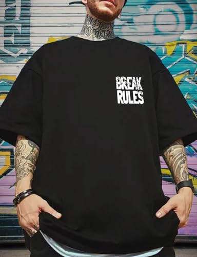 Image of Manlino Black Cotton Graphic Printed Oversized t Shirt for Men | Backprint Oversized t Shirt | t Shirt Back Print| 158