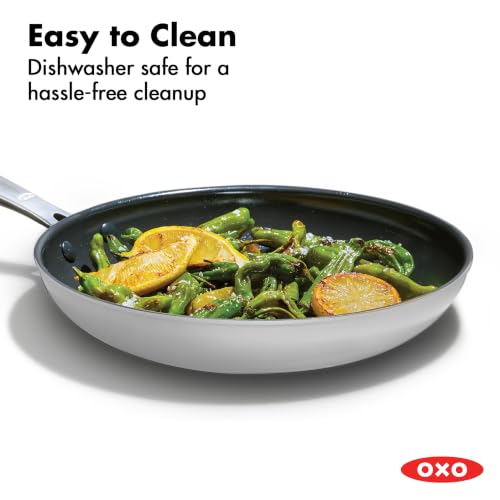 Image of OXO Enhanced 10 inch Frying Pan Skillet, PFAS-Free Ceramic Nonstick Cookware, Stainless Steel Handle, Eggs & Omelets, Dishwasher & Oven Safe, Optic White