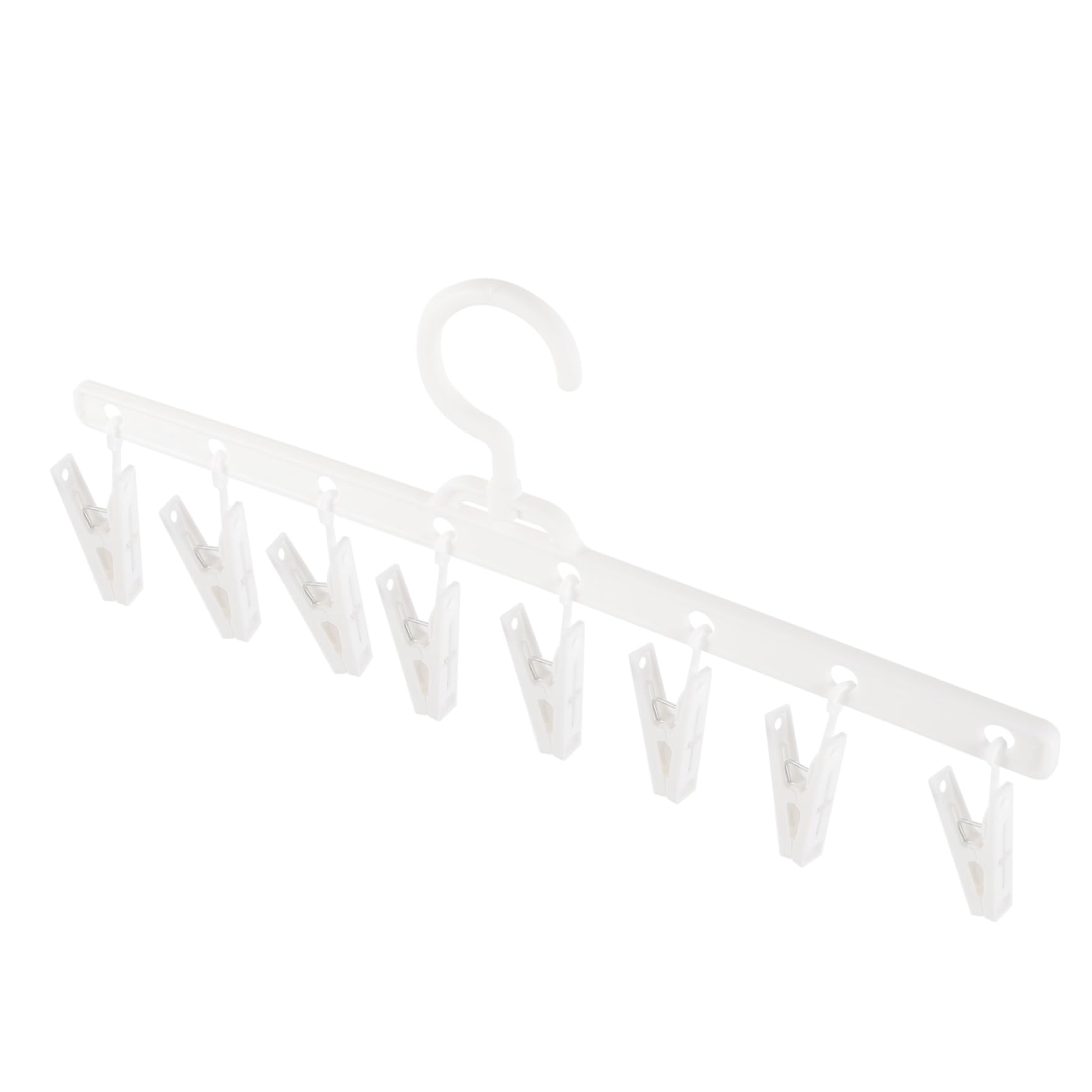 Foldable Windproof Clips Drying Rack for Socks and Underwear, Portable Plastic Hanger with 8 Clips for Laundry and Travel, White