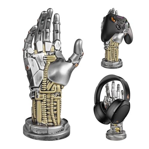 bssmmai Cyberpunk Kopfhörerstände, Gaming Headset Halterung und Controller Ständer, Futuristisches Harzdesign in Metalloptik, Gamer Zubehör für Schreibtischorganisation