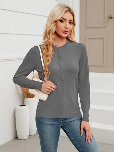 Image of Gracyoga Women's Classic Long Sleeve Knit Cardigan Lightweight Open Front Button Down Crew Neck Fall Cardigan Sweater