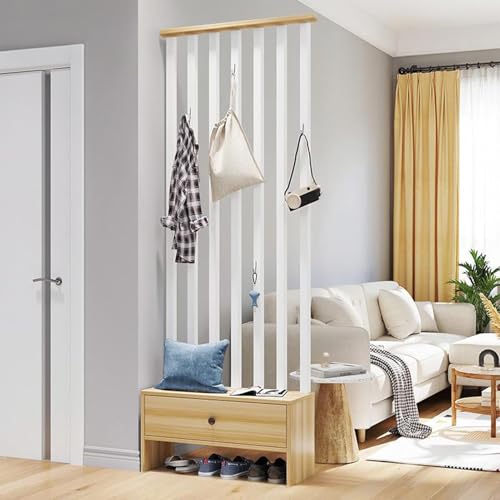 IBOWZ Biombo Separador de ambientes de Madera Independiente, de Suelo a Techo, con Listones de Madera, para Entrada, decoración, versátil, para Dormitorio y Oficina