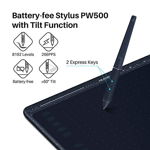 Huion Hs611 Graphics Drawing Tablet Android Supported Pen Tablet Tilt Function Battery-Free Stylus 8192 Pen Pressure With 8 Multimedia Keys 10 Express Keys And Touch Strip(Starry Blue) #TOP3