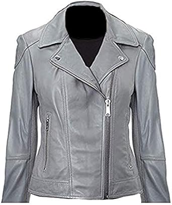 womens grey leather jacket