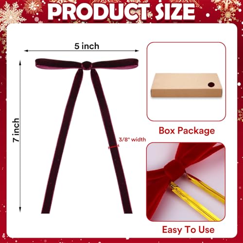 Image of 24 Pcs Deep Burgundy Velvet Bows Ornaments for Christmas Tree, Vintage Elegant Velvet Christmas Bows Tree Decorations, Indoor Home Decor for Wreath Mantle Gift Wrap Holiday Decor, 3 /8'' W, 5 * 7 inch