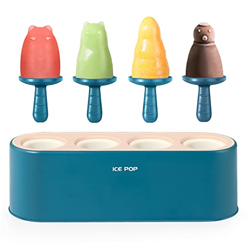 Image of Popsicle Mold Set 4 Pieces Homemade Silicone Popsicle Maker Easy Release Ice Cream Molds Reusable DIY Pop Molds (Blue, WinterWonder Pops)