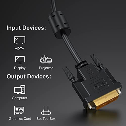 ICZI DVI to DVI Cable -1.8M, DVI Male to DVI Male Cable 24k Gold Plated Dual Link (24+1 Pin) Digital Video Monitor Cable Support 2560x1600 for Gaming, DVD, Laptop, HDTV and Projector -6FT