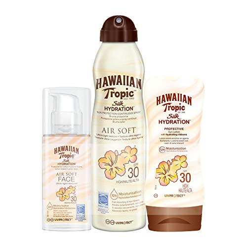 Hawaiian Tropic  - Loción Silk Hydration Protective SPF 30 + Spray Bruma Silk Hydration Air Soft SPF 30 + Loción Silk Hydration Air Soft Face SPF 30