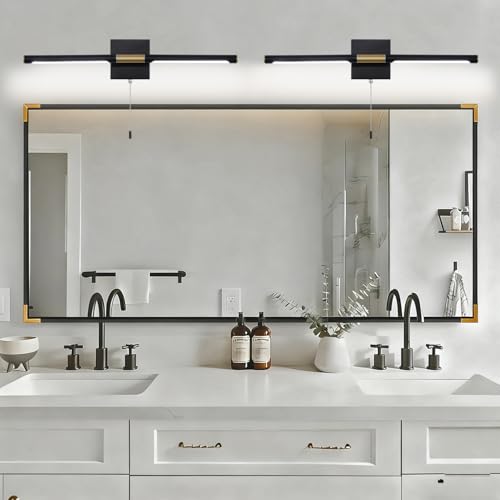 Image of SOTTAE Black and Gold LED Bathroom Vanity Light Bar, 24 inch LED Vanity Light Fixtures Over Mirror, Morden Bathroom Sconces Lighting 4000K,Sconces Wall Lighting with Adjustable Lamp Tube