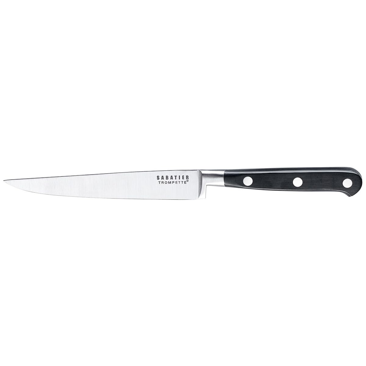 RICHARDSON SHEFFILED - Coffret 6 couteaux steak lame lisse - Sabatier Trompette - Acier MoV finition satinée manche ABS et rivets acier - 23 cm (lame 10 cm) - Noir