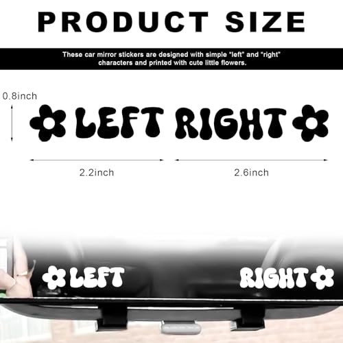 Image of Left Right Car Sticker, Beautiful Rear View Mirror Decor Waterproof Vinyl Sticker, Cute Left Right Auto Window Decal Vanity Mirror Decoration for Women Girl, Car Accessories (Black)