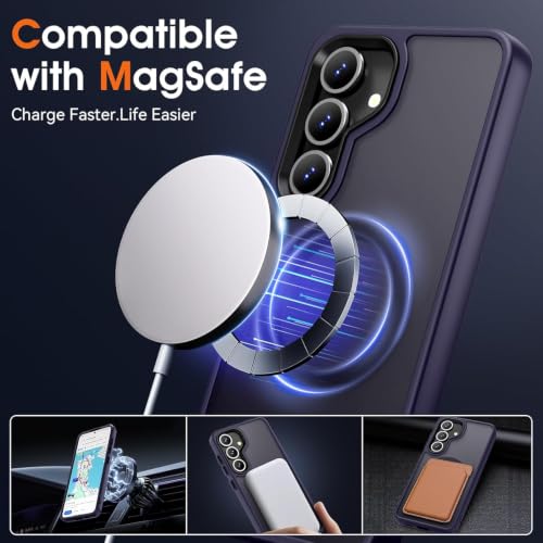 Image of Oterkin Magnetic Case for Samsung Galaxy S24 Plus, Dark Purple | Compatible with MagSafe, Matte Frosted Translucent, Shockproof, Military Grade Protection