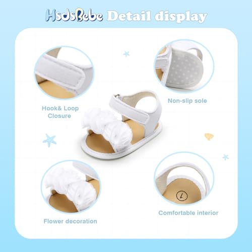 Image of HsdsBebe Baby Girls Sandals Bohemia Flower Bow Soft Sole Toddler First Walkers Beach Summer Shoes