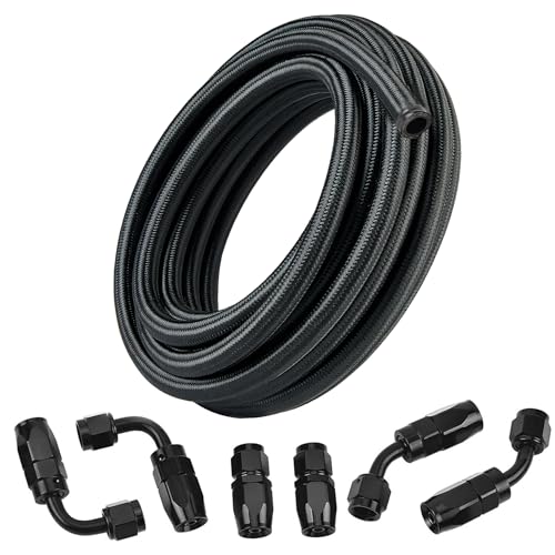 EVIL ENERGY 8AN Fuel Line Kit 8AN Nylon Braided Fuel Line Hose Fitting Kit CPE 12FT Black
