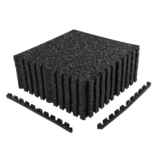 FAHKNS Gym Mat, 0.79'' Alfombrillas de goma para ejercicio, 12 piezas, 48 pies cuadrados, adhesivas, material EVA de alta densidad, negro