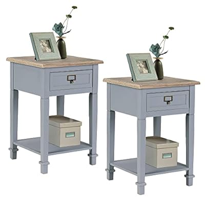 RUSTOWN Rustic Nightstand Set of 2, Farmhouse End Table with Storage Shelf and Drawer, Bedside Table Wooden Side Table… 41qCM TrZSL. SS400