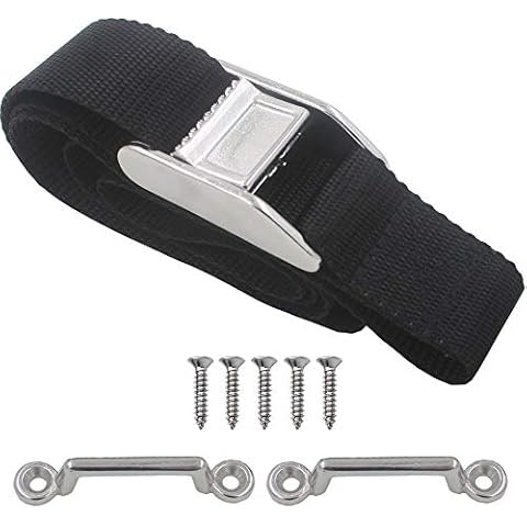 YYST 54" Battery Tie Down Strap Kit Battery Hold Down Strap with stainless steel 316 Buckle, 2 Stainless steel 316 Eye Strap Mounts, 4 SS Screws Cover