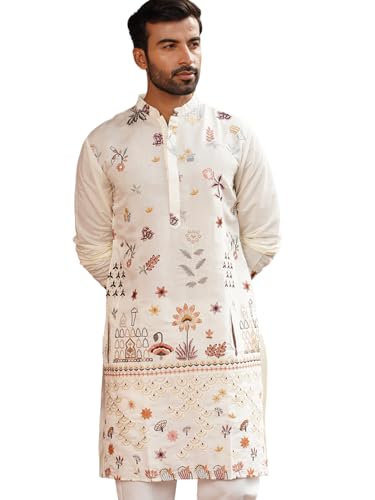 Image of Jompers Floral Embroidered and Sequins Kurtas (White, L)