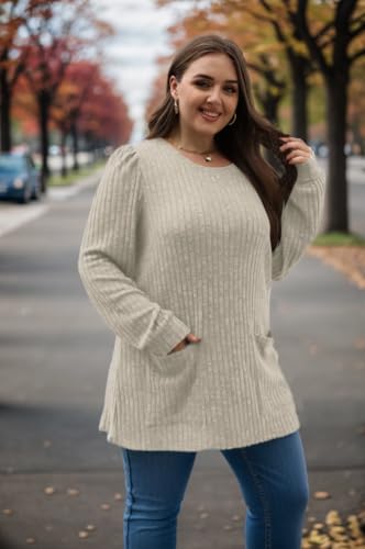 Image of OFEEFAN Long Sleeve Shirts for Women Long Sweaters with Pockets Tunic Tops Loose Fit