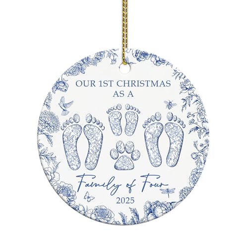 Image of Family of Four with Dog Ornament 2025, First Time Parents Christmas Ornament