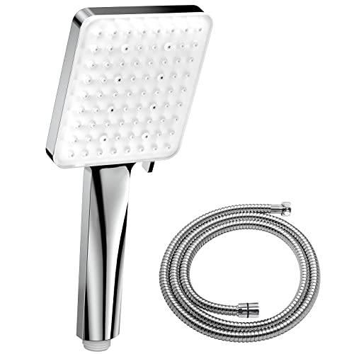Pommeau de douche YEAUPE avec tuyau de 1,5 m - Augmentation de la pression avec 6 types de jets - Douchette à main haute pression - Grand chrome Cover