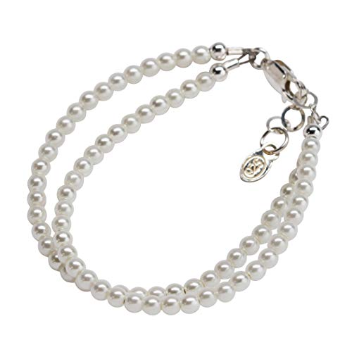 Precious Pieces Children's Sterling Silver Double-Strand Simulated Pearl Bracelet for Babies, Toddler and Girls