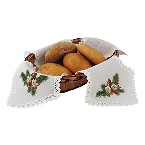 Taste of Poland Polish Christmas Mistletoe Flowers Bread Basket Liner Bun Warmer Doily Cover