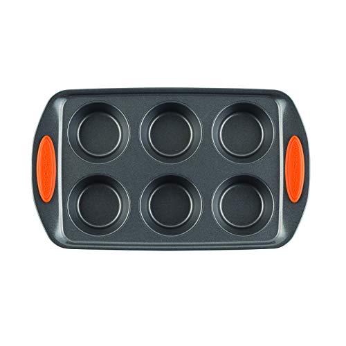 Rachael Ray Yum-o! Nonstick Bakeware Oven Lovin’ Cups Muffin Pan, 6-Cup, Gray with Orange Handles by Rachael Ray - Image 4