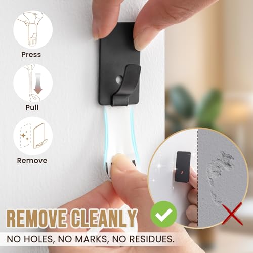 Image of TAILI Hooks for Hanging 10 Metal Sticky Hooks and 14 Adhesive Strips Black | Stainless Steel Hooks for Painted Wall, No Damage Small Adhesive Hooks, Removable & Reusable for Kitchen, Home Storage