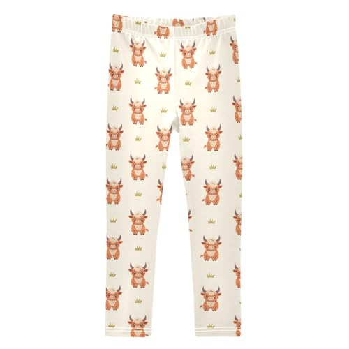 Girls Leggings Soft Toddler Ankle Length Bottoms Cute Highland Cow Kids Dance Yoga Pants 4-10 Years
