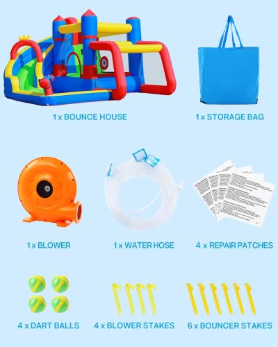 Naice Inflatable Water Slide, 8 In 1 Bounce House Wet Or Dry Combo With Blower For All Seasons, Water Slide For 3-4 Kids 3-10 Years Old, 142"X110" Water Park With Water Gun, Splash Pool, Bounce Area #TOP5