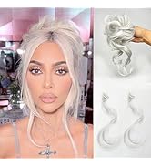 VANANGA Messy Hair Bun with Bangs Set 3 PCS, Grey Synthetic Hair Claw Clip Messy Bun and Long Sid...