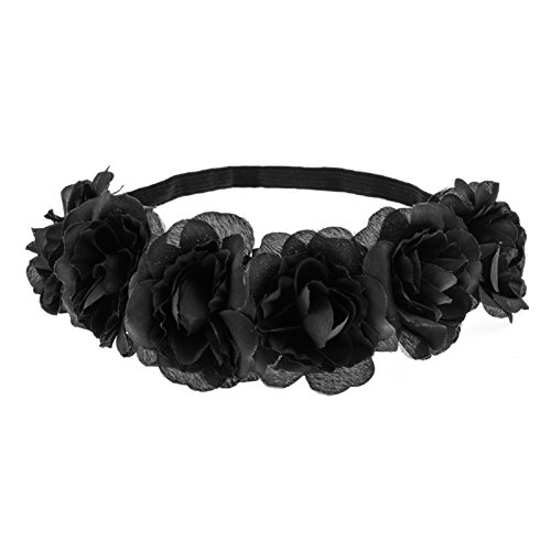 Love Sweety Rose Flower Headband Floral Crown Mexican Hair Wreath (Black)