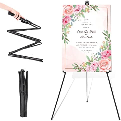 DDEAT Easel Stand for Wedding Sign & Poster 63'' Easels for Display Portable Art Easel for Floor Adjustable Metal Easel Black