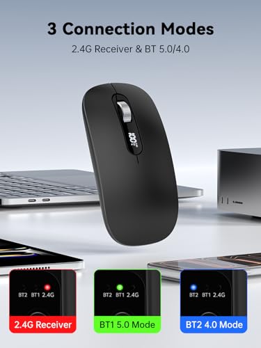 Image of Wireless Bluetooth Mouse, LED Slim (Bluetooth 4.0 /5.0 + USB) 2.4GHz Rechargeable Silent Bluetooth Wireless Mouse with Type C Adapter for Laptop /MacBook /iPad OS 13 and Above(Black)