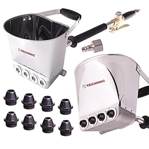 TC TECHNIC Pneumatisch cementspuitpistool 4 l, metalen nozzles-fi 19 mm, gewicht 2,5 kg, incl. 4 x nozzles 11 mm, 4 x nozzles 9 mm, pleistermachine, pleisterpistool