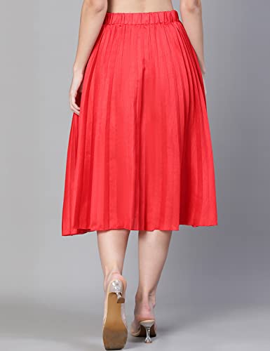 Image of oxolloxo Women Red Dupion Silk Pleated & Elasticated Skirt