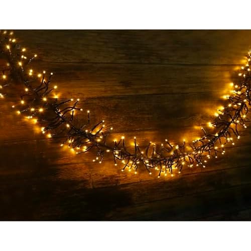 LED Cluster Lights, 400 LED Warm White Christmas Lights, 19.56FT Twinkle Christmas Tree Lights Outdoor, 8 Modes Plug in Fairy Lights for Xmas, Tree, Garland, UL Certification, Black Wire